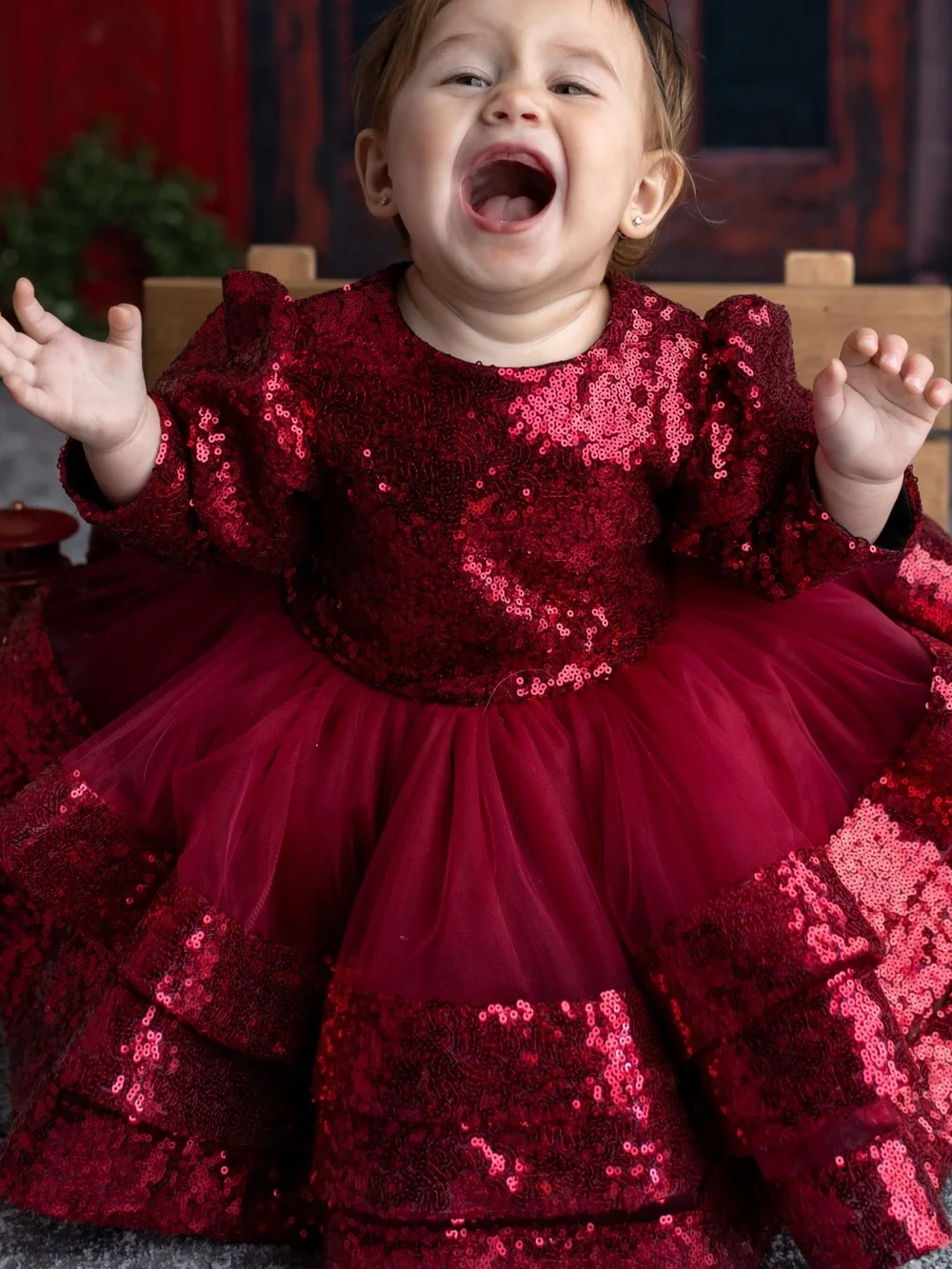 Sparkling Burgundy Sequin Tulle Dress for Kids